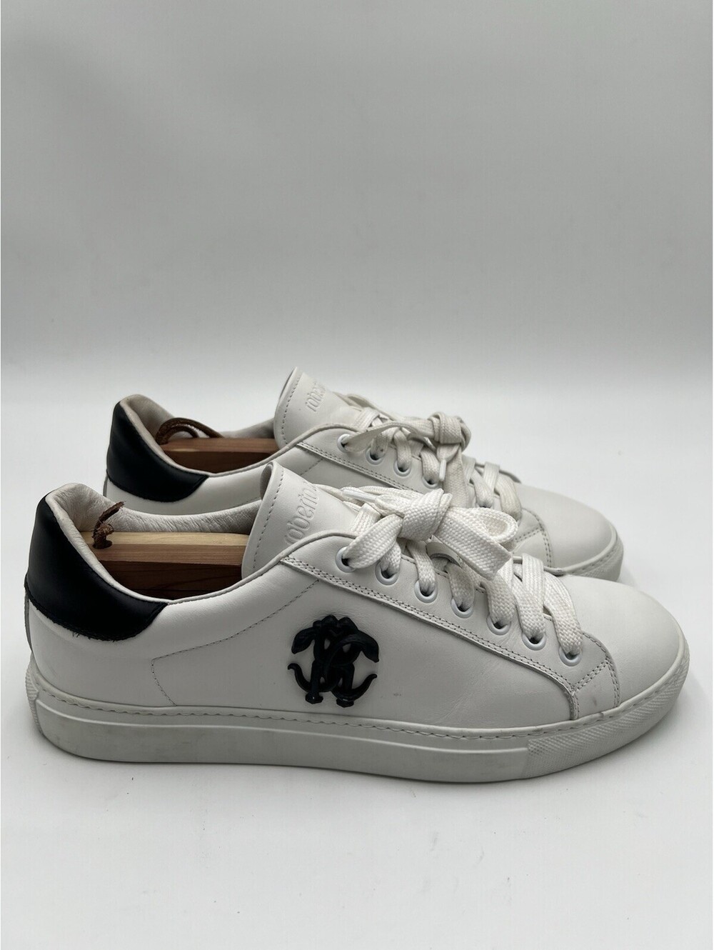 Roberto Cavalli "Mirror Snake" low-top Sneakers White Leather Size 41.5